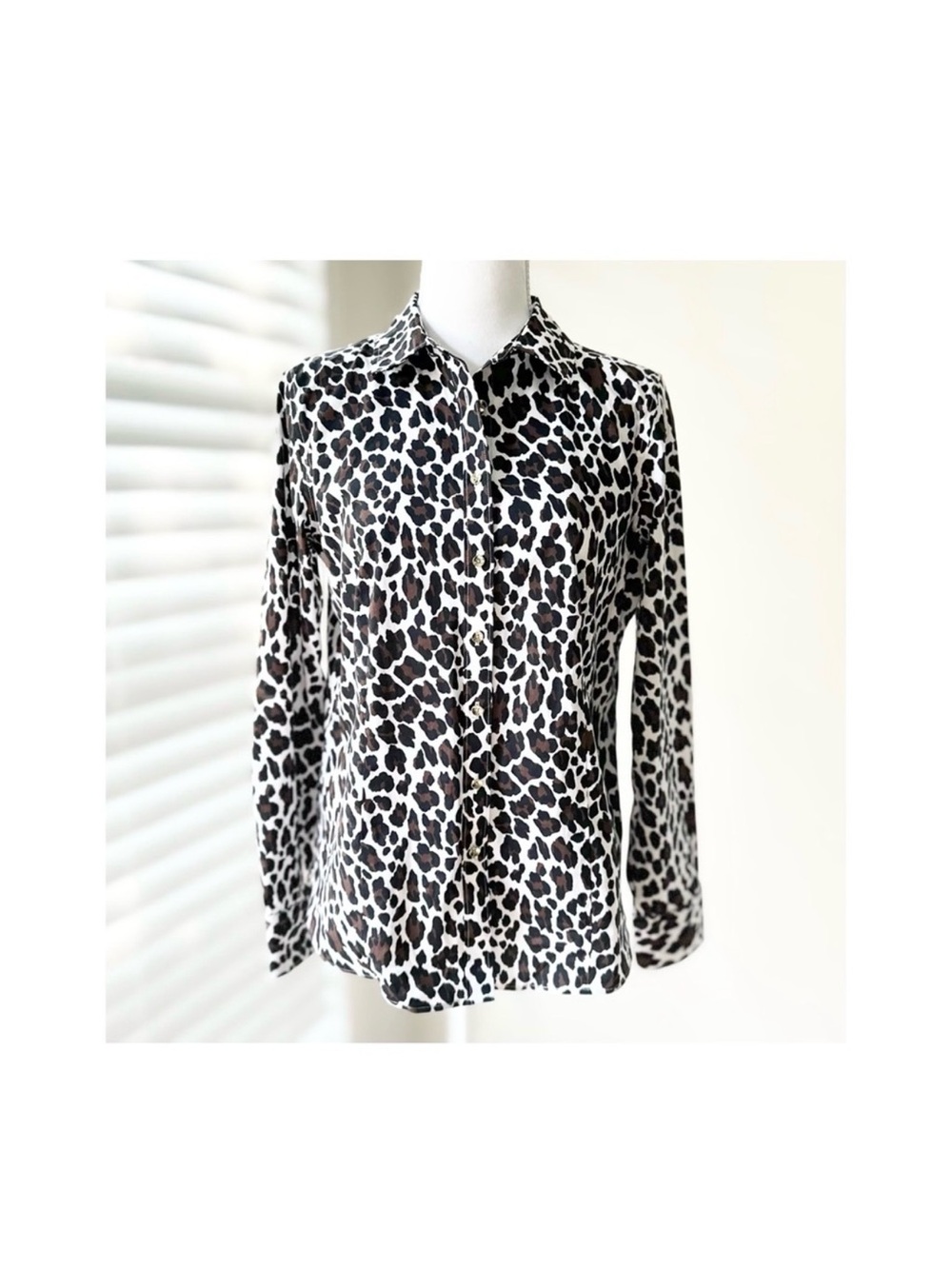 Talbots Black and White Leopard Print Button-Down Shirt